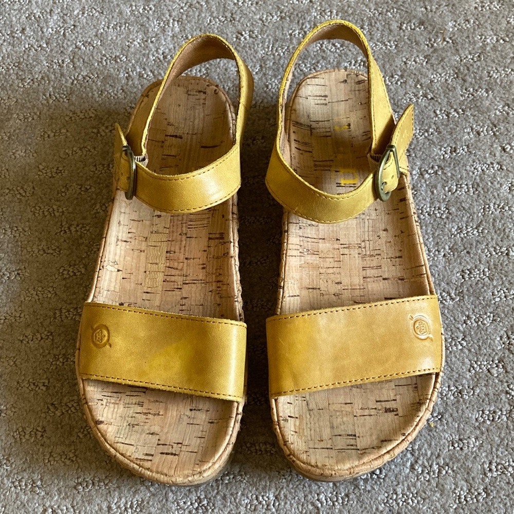 Born Yellow Leather Platform Sandals with Buckle Strap